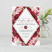 Burgundy Pink Modern Floral Couples Baby shower Kaart (Staand voorkant)