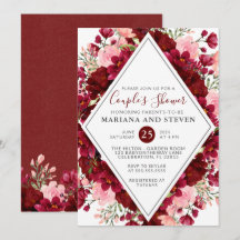 Burgundy Pink Modern Floral Couples Baby shower