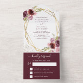 Burgundy Pink Modern Geometric Floral Weddenschap All In One Uitnodiging (Binnen)