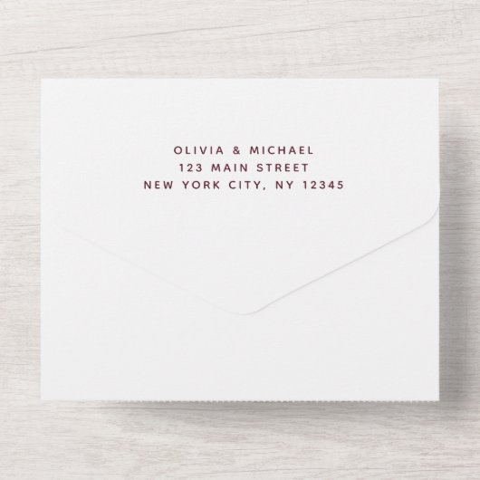 Burgundy Pink Modern Geometric Floral Weddenschap All In One Uitnodiging (Achterkant)