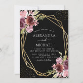 Burgundy Pink Modern Geometric Floral Wedding Kaart (Voorkant)