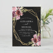 Burgundy Pink Modern Geometric Floral Wedding Kaart (Staand voorkant)