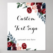 Burgundy Pink Navy Floral - Aangepast tekenteken Poster (Voorkant)