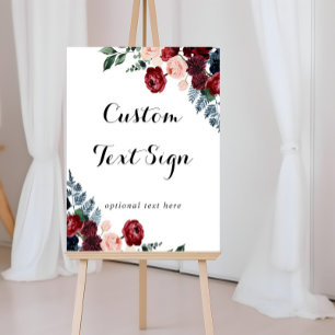 Burgundy Pink Navy Floral - Aangepast tekenteken Poster