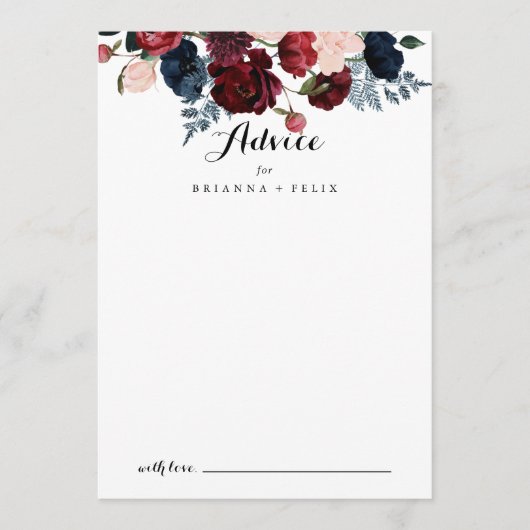 Burgundy Pink Navy Floral Calligraphy Wedding Advieskaart (Voorkant)