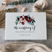 Burgundy Pink Navy Floral Calligraphy Wedding Gastenboek