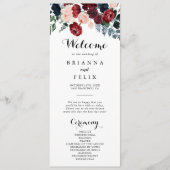 Burgundy Pink Navy Floral Calligraphy Wedding Programmakaart (Voorkant)