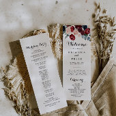 Burgundy Pink Navy Floral Calligraphy Wedding Programmakaart