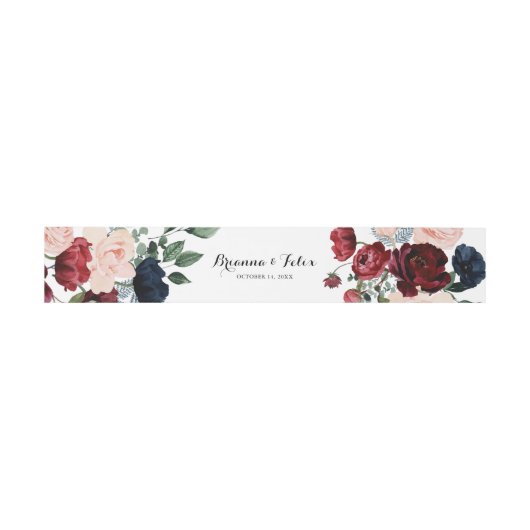 Burgundy Pink Navy Floral Calligraphy Wedding Uitnodigingen Wikkel (Vlak)