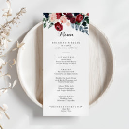 Burgundy Pink Navy Floral Dinner Menu