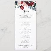 Burgundy Pink Navy Floral Dinner Menu (Voorkant)