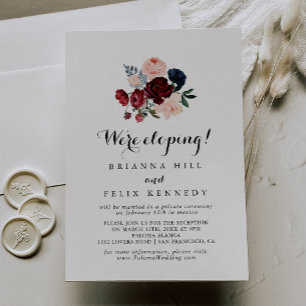 Burgundy Pink Navy Floral Elopement Reception Kaart