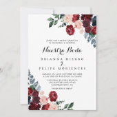Burgundy Pink Navy Floral Nuestra Boda Wedding Kaart (Voorkant)