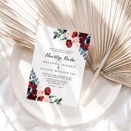 Burgundy Pink Navy Floral Nuestra Boda Wedding Kaart