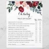 Burgundy Pink Navy Floral Oh Baby shower Game (Voorkant)