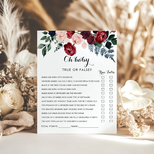 Burgundy Pink Navy Floral Oh Baby shower Game