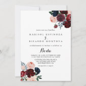 Burgundy Pink Navy Floral Spain Wedding Kaart (Voorkant)