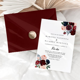 Burgundy Pink Navy Floral Spain Wedding Kaart