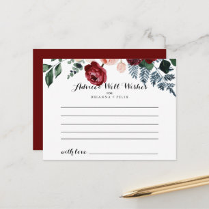 Burgundy Pink Navy Floral Wedding Advice Card Briefkaart