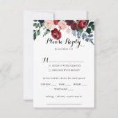 Burgundy Pink Navy Floral Wedding Menu Keuze RSVP (Voorkant)