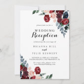 Burgundy Pink Navy Floral Wedding Reception Kaart (Voorkant)