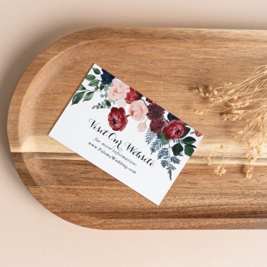 Burgundy Pink Navy Floral Wedding Website Informatiekaartje
