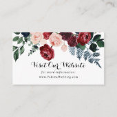 Burgundy Pink Navy Floral Wedding Website Informatiekaartje (Voorkant)