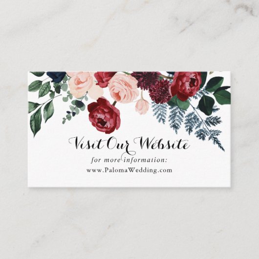Burgundy Pink Navy Floral Wedding Website Informatiekaartje (Voorkant)