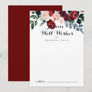 Burgundy Pink Navy Floral Wedding Well Wishes Advieskaart