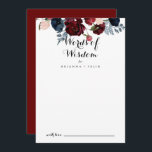 Burgundy Pink Navy Floral Wedding Words of Wisdom Advieskaart<br><div class="desc">Deze bruine roze marineuze bruidswoorden van een wijsheids-advieskaart zijn perfect voor een ritje. Het ontwerp is voorzien van waterverf roze, blauw, jaloers, blauw en bruine pinda's, rozen met een groen loof, die perfect zijn samengevoegd tot elegante bouquets. Deze kaarten zijn perfect voor een bruiloft, vrijgezellenfeest, baby shower, graduatiedag en nog...</div>