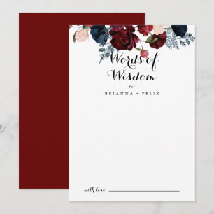 Burgundy Pink Navy Floral Wedding Words of Wisdom Advieskaart