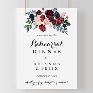 Burgundy Pink Navy Rehearsal Dinner Welcome Sign Poster