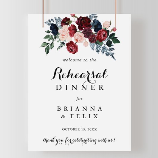 Burgundy Pink Navy Rehearsal Dinner Welcome Sign Poster