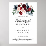 Burgundy Pink Navy Rehearsal Dinner Welcome Sign Poster<br><div class="desc">Dit bruine roze marineschijdbord is perfect voor een rustige trouwrepetitie. Het ontwerp is voorzien van waterverf roze,  blauw,  jaloers,  blauw en bruine pinda's,  rozen met een groen loof,  die perfect zijn samengevoegd tot elegante bouquets.</div>