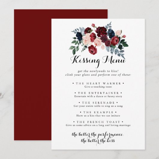 Burgundy Pink Navy Weddenrenmenu Spaarkaart (Voorkant / Achterkant)