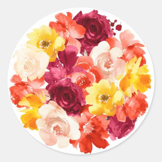 Burgundy Pink Oranje Floral Classic Round Sticker (Voorkant)