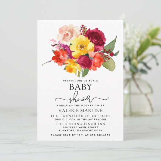 Burgundy Pink Oranje Geel Baby shower Uitnodiging (Staand voorkant)