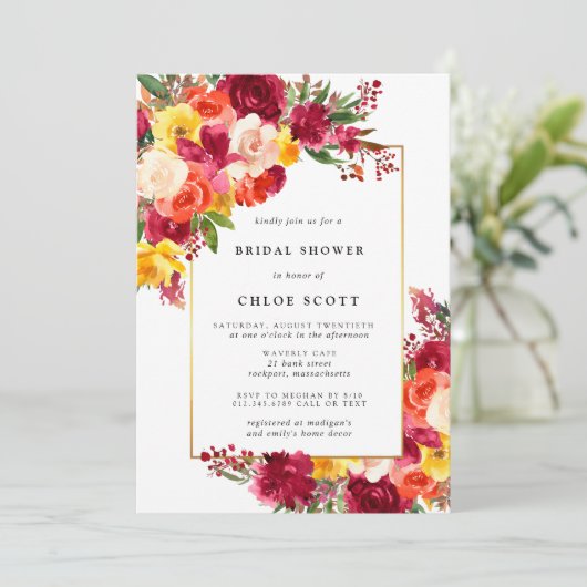 Burgundy Pink Oranje Yellow Floral Vrijgezellenfee Kaart (Staand voorkant)