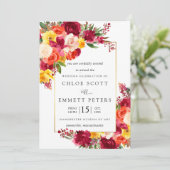 Burgundy Pink Oranje Yellow Floral Wedding Kaart (Staand voorkant)