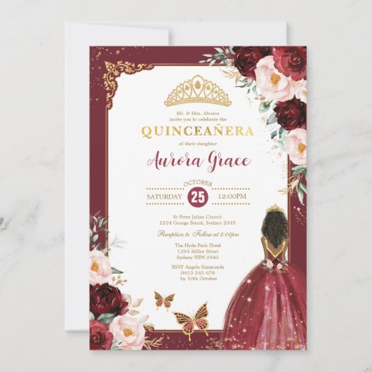 Burgundy Pink Quinceañera Princess Mis Quince Anos Kaart (Voorkant)