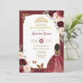 Burgundy Pink Quinceañera Princess Mis Quince Anos Kaart (Staand voorkant)