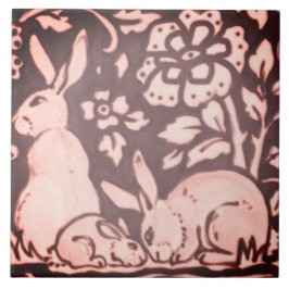 Burgundy Pink Rabbit Floral Foliage Woodland Decor Tegeltje