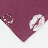 Burgundy Pink Red Glitter White Kisses Lips Fleece Deken (Hoek)