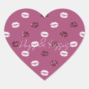 Burgundy Pink Red Glitter White Kisses Lips Hart Sticker