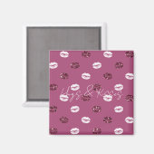 Burgundy Pink Red Glitter White Kisses Lips Magneet (Voorkant / Achterkant)
