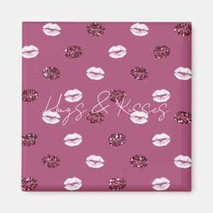 Burgundy Pink Red Glitter White Kisses Lips Magneet