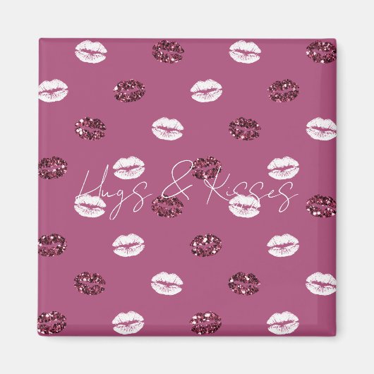 Burgundy Pink Red Glitter White Kisses Lips Magneet (Voorkant)