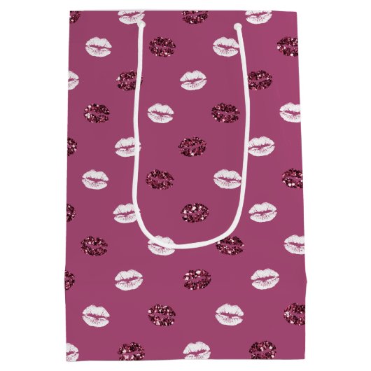Burgundy Pink Red Glitter White Kisses Lips Medium Cadeauzakje (Achterkant)