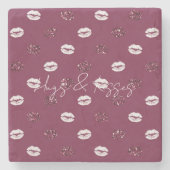 Burgundy Pink Red Glitter White Kisses Lips Stenen Onderzetter (Voorkant)