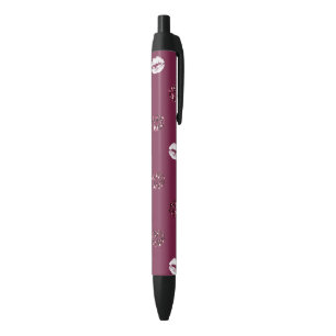 Burgundy Pink Red Glitter White Kisses Lips Zwarte Inkt Pen